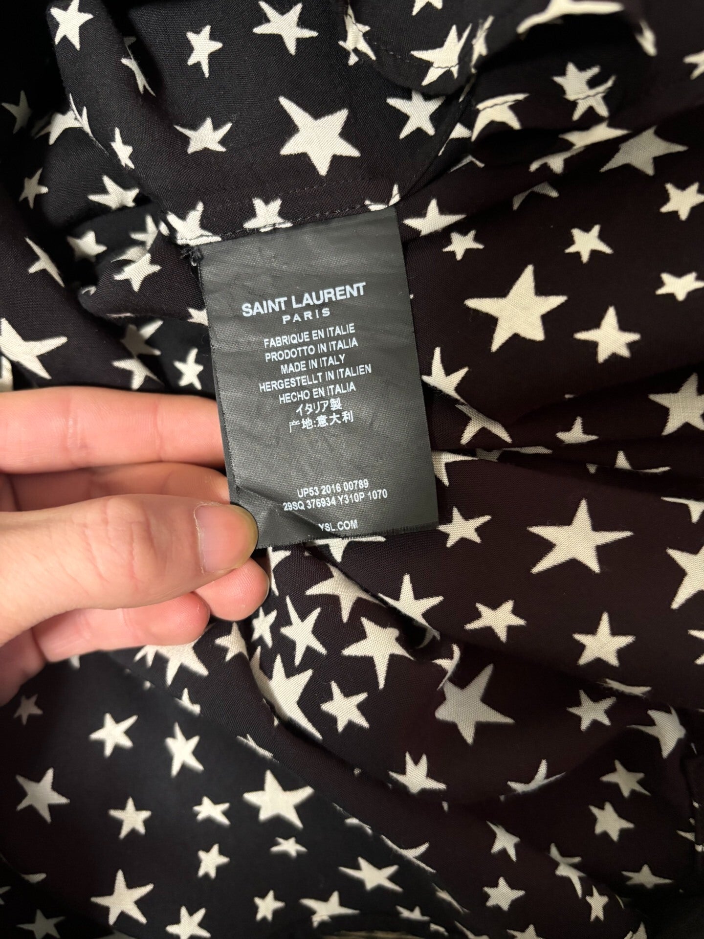 black and white star print shirt