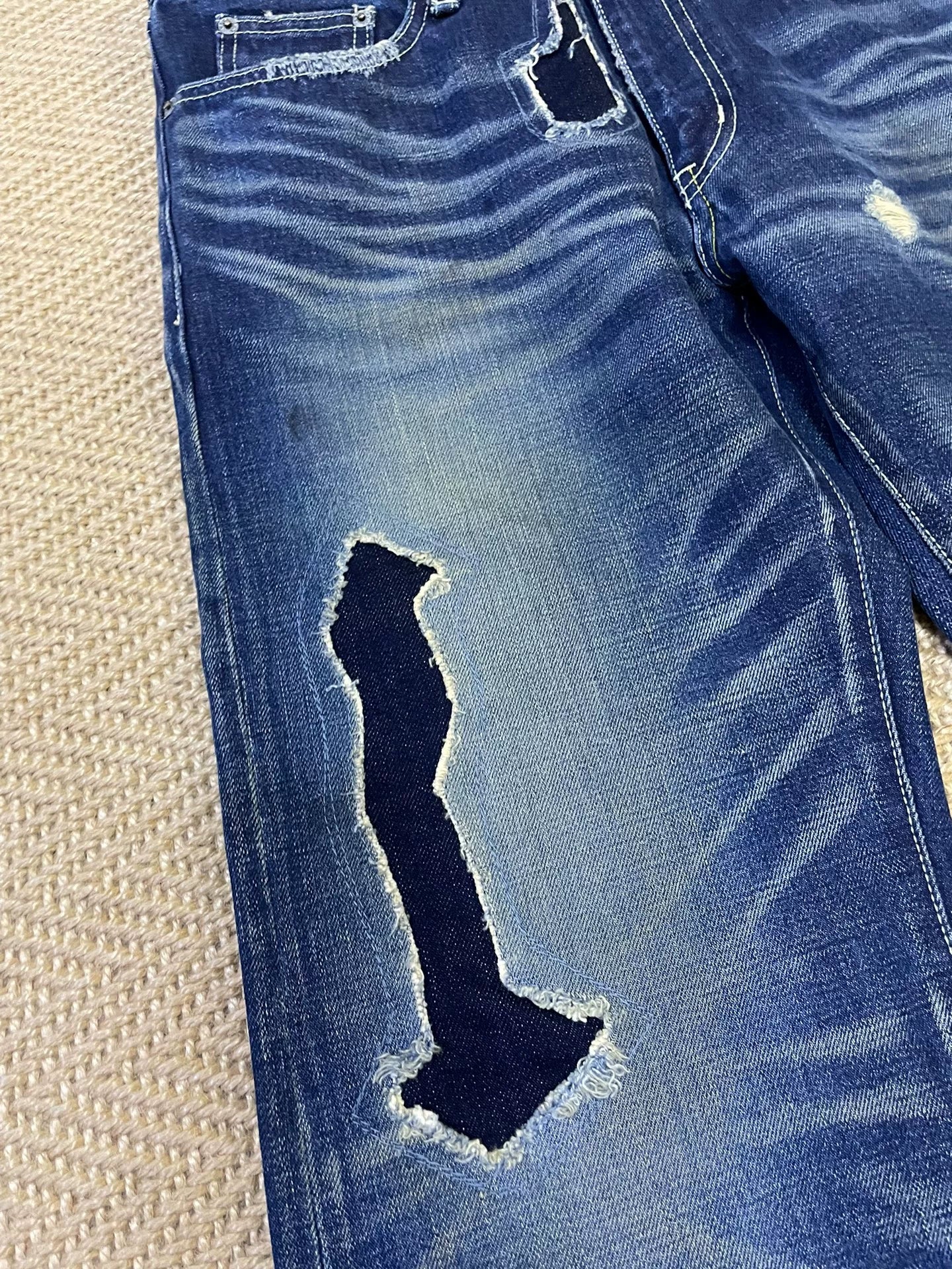 neighborhood patchwork distressed denim pants