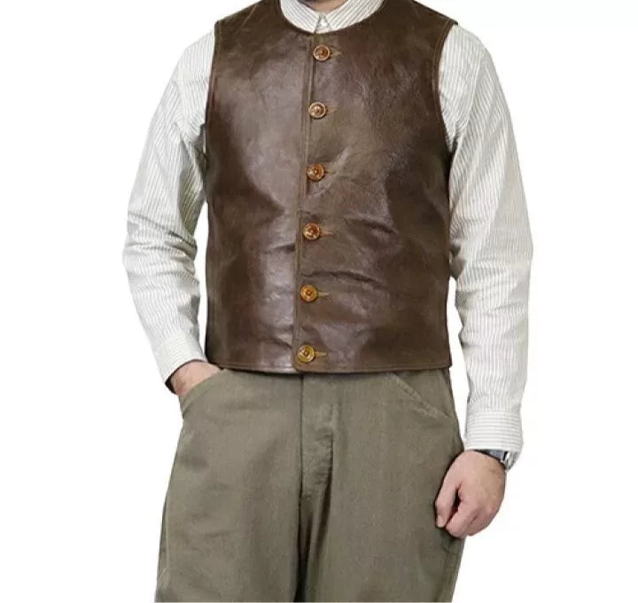brown leather jerkin vest for layering
