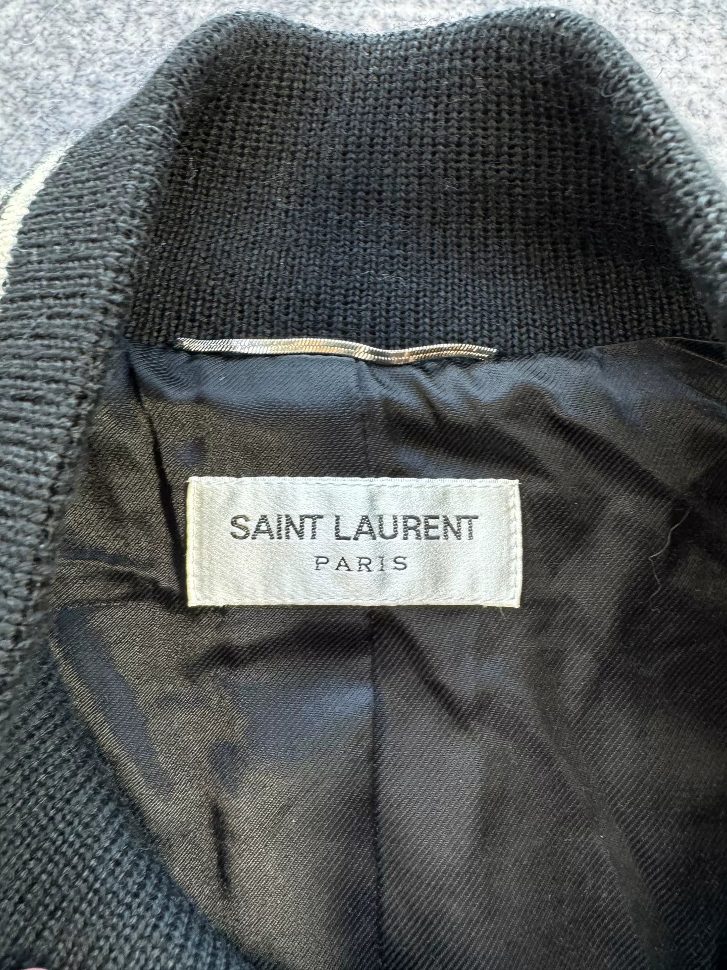 Saint Laurent Black White Leather Sleeve Jacket