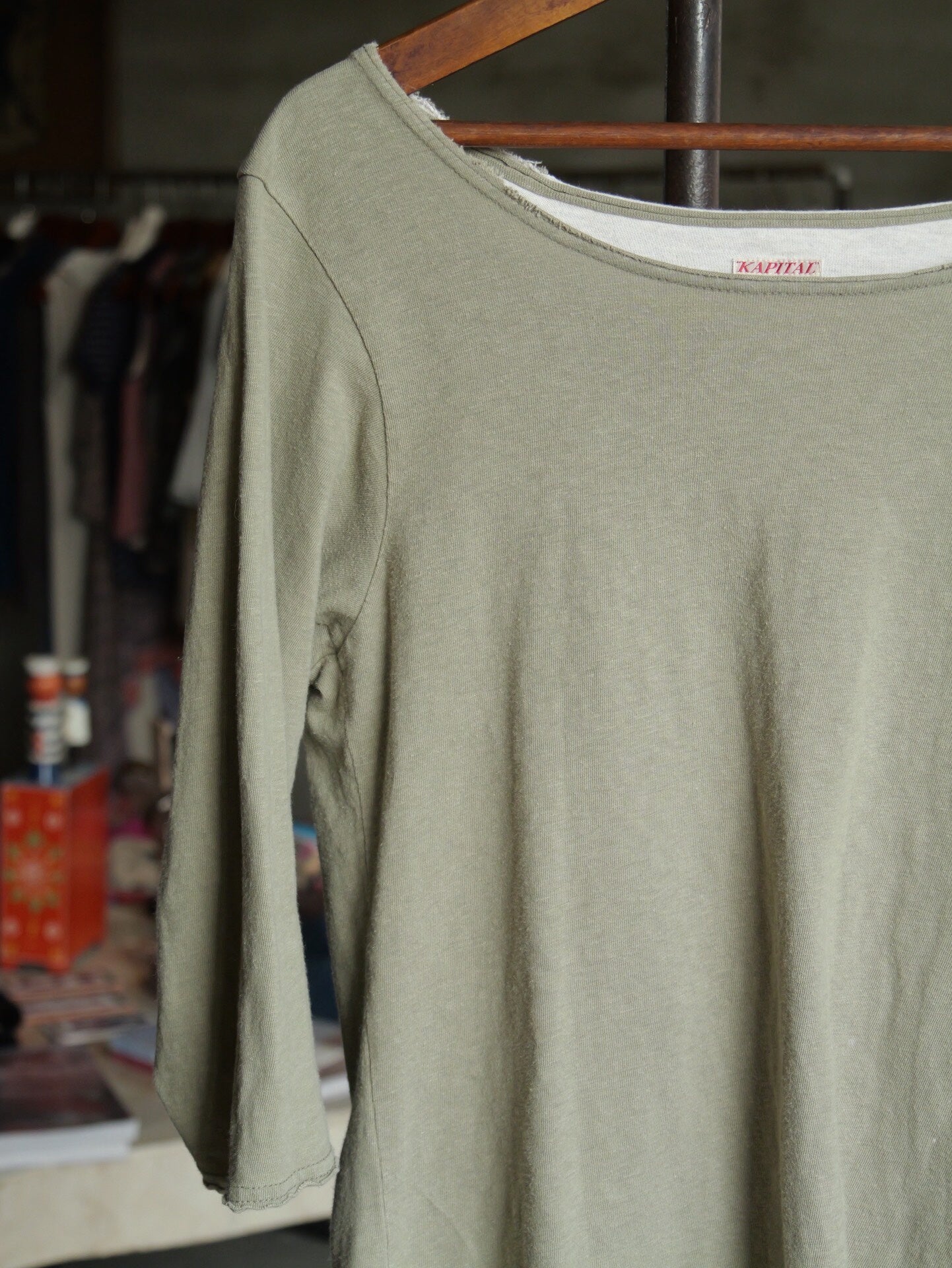 Kapital 3/4 Sleeve Colorblock Totem Embroidery Top