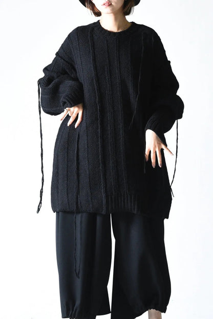 black oversized wool sweater with ties