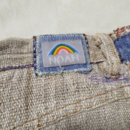 handmade patchwork cotton-linen shorts