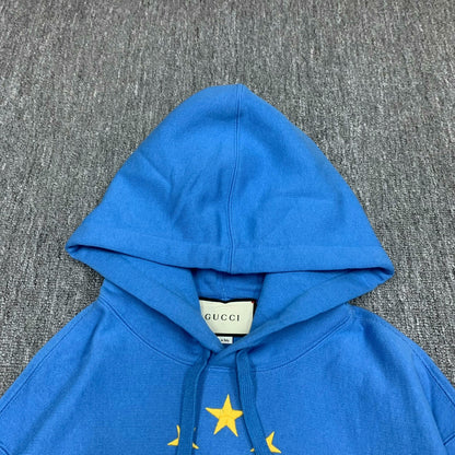 gucci blue logo hoodie with drawstrings