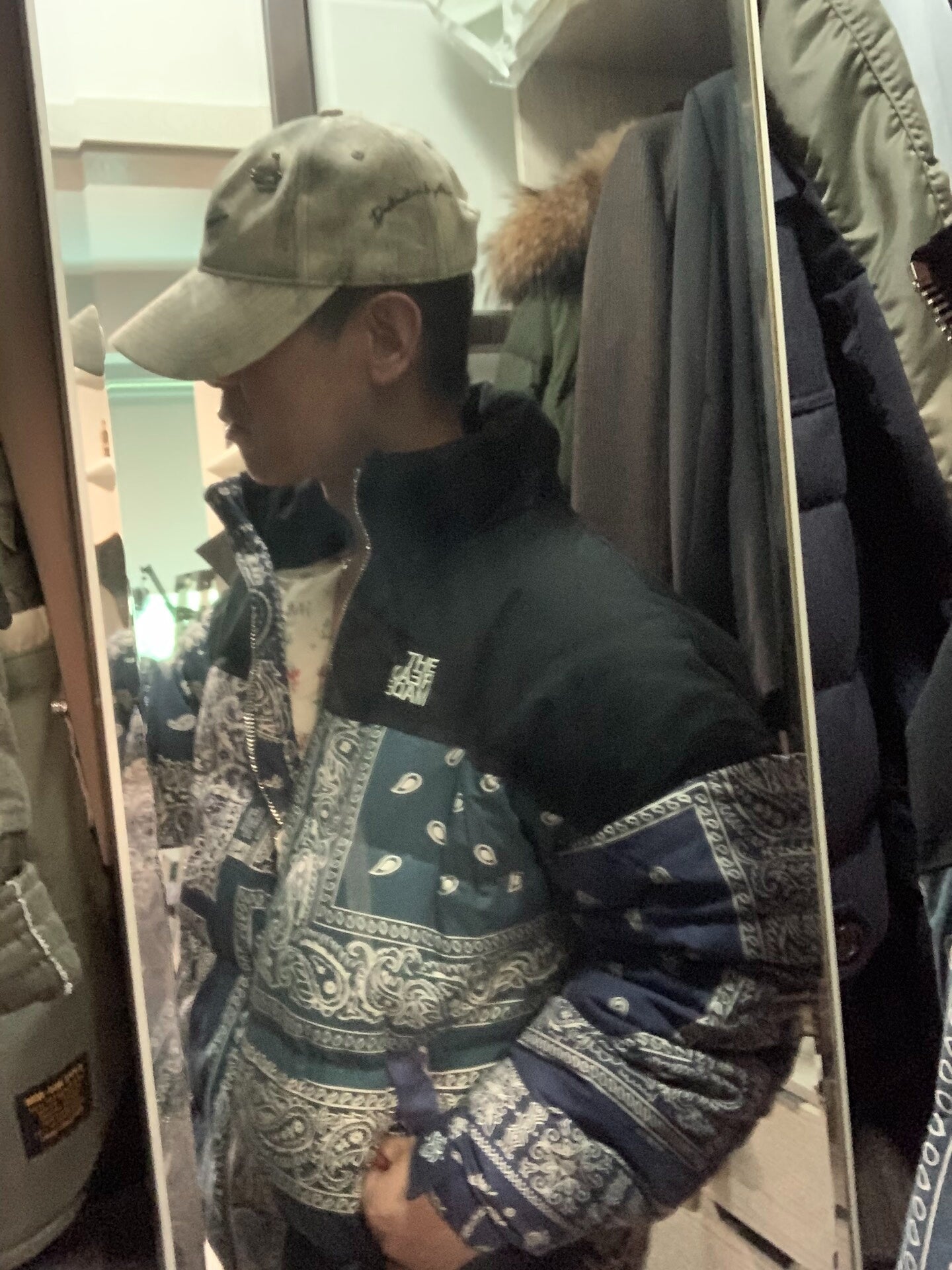 classic paisley down jacket with tags