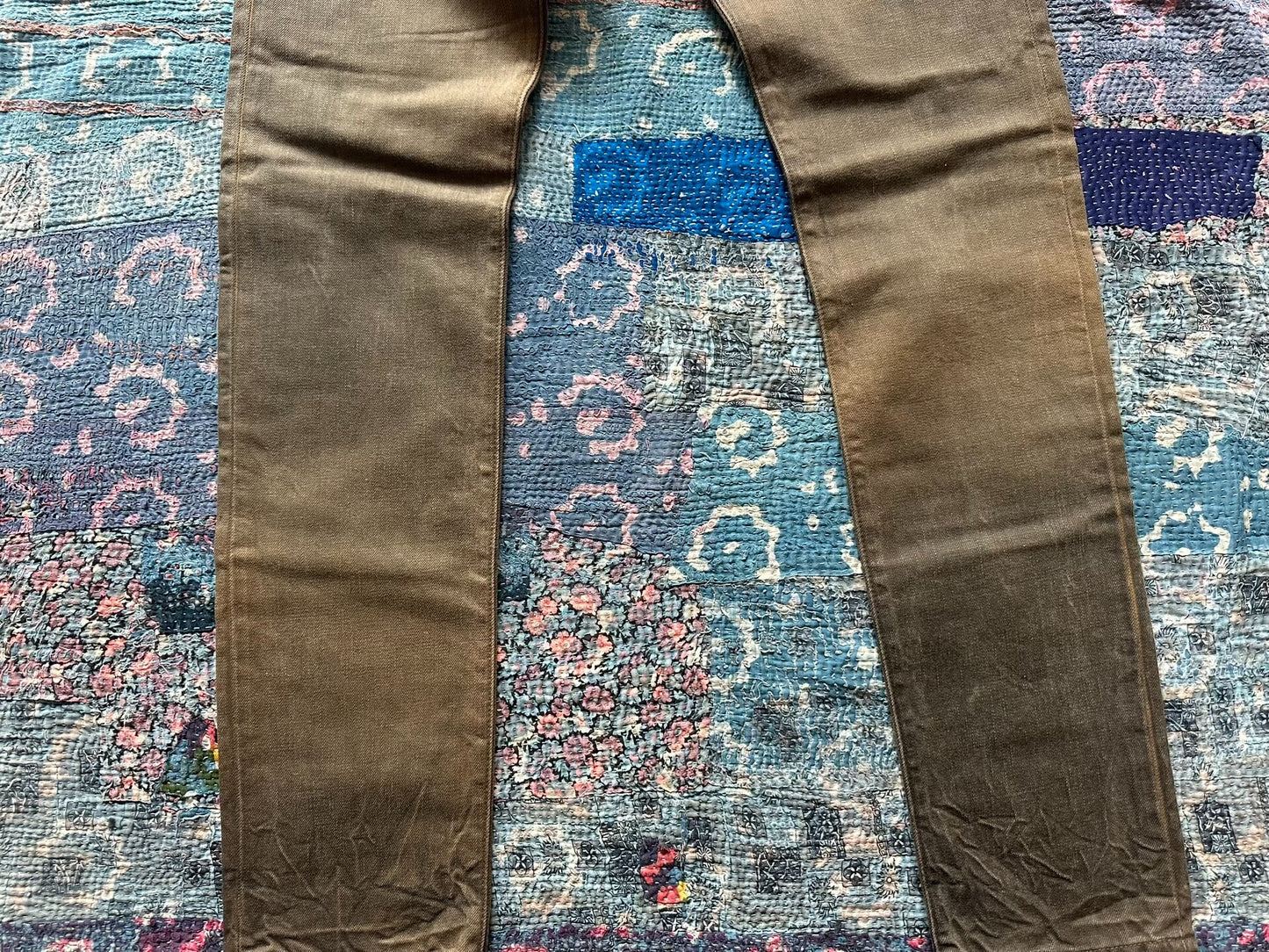 rrl mud dye bag flower denim pants