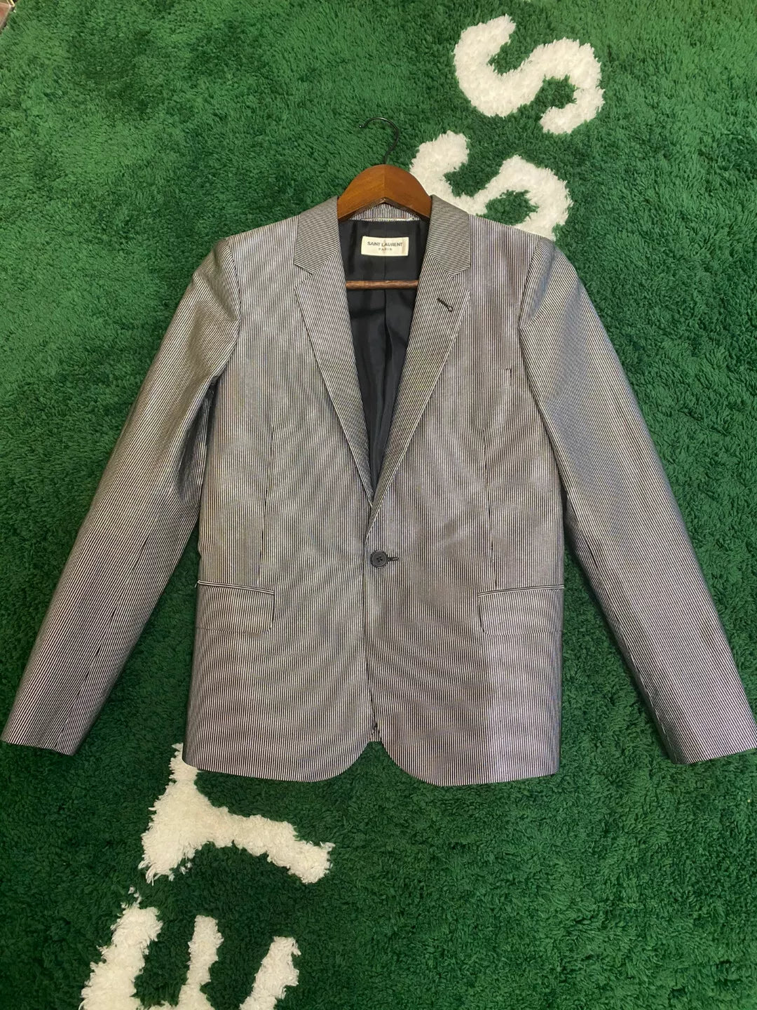 Saint Laurent Paris Gray Pinstripe Blazer