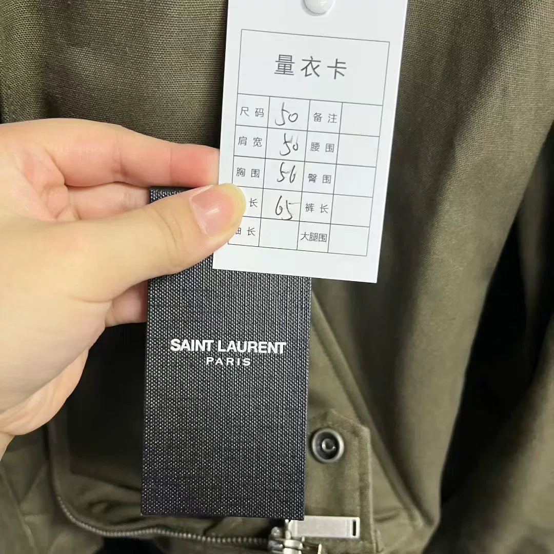 Saint Laurent Olive Green Fur Collar Jacket