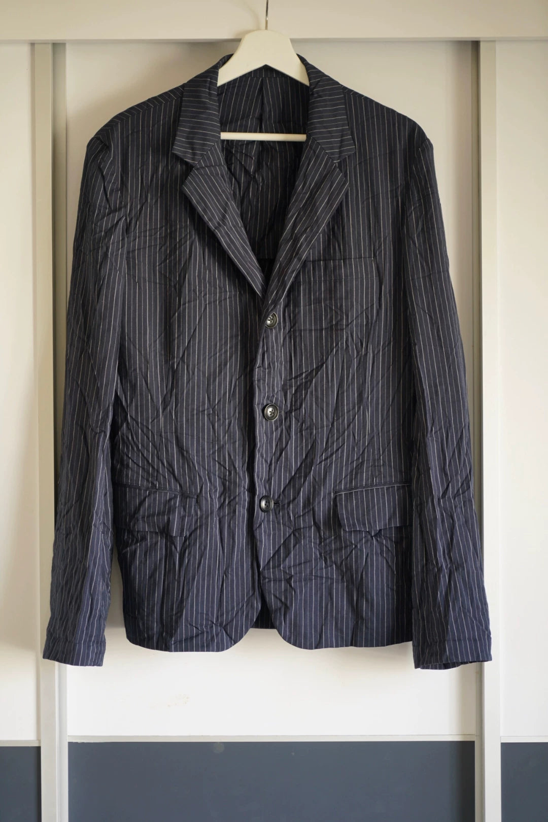 yohji yamamoto striped wrinkled suit jacket