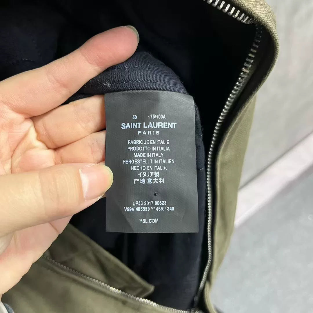 Saint Laurent Olive Green Fur Collar Jacket