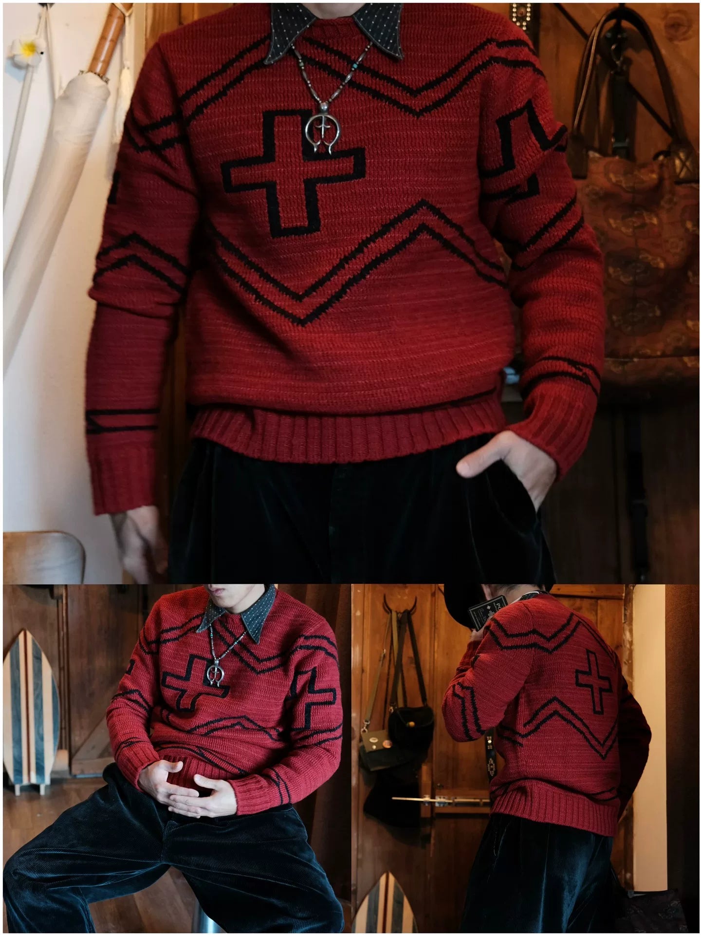 PRL x Naiomi Navajo Cross Red Sweater