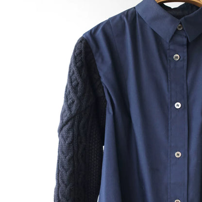 sacai knit patchwork button-up shirt