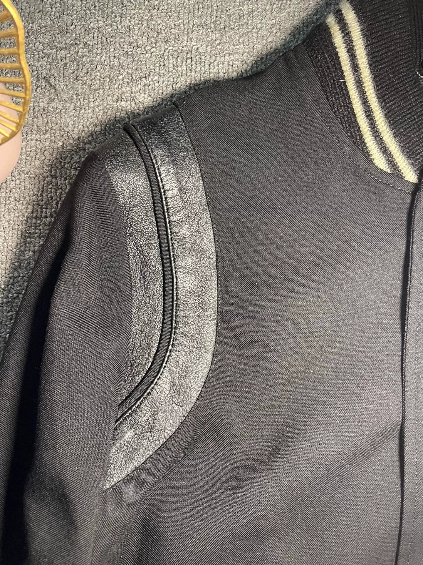 Saint Laurent Black Leather Accent Baseball Jacket