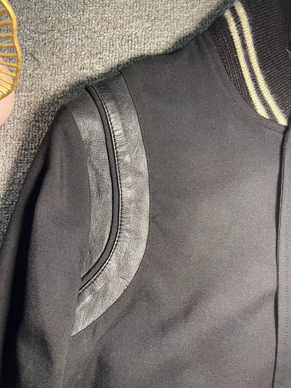 Saint Laurent Black Leather Accent Baseball Jacket