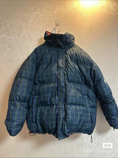 reversible plaid puffer jacket with hoods