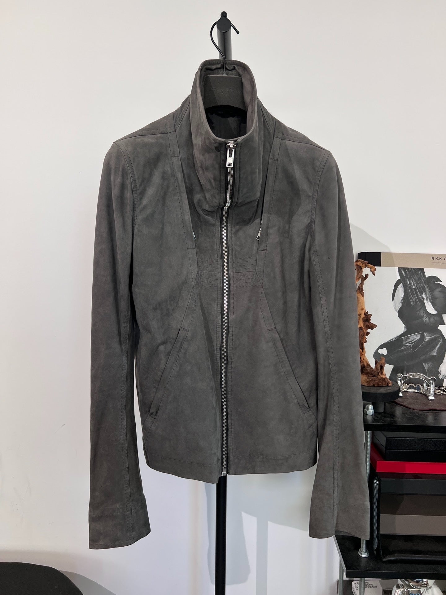 Rick Owens Suede Stand Collar Leather Jacket 48