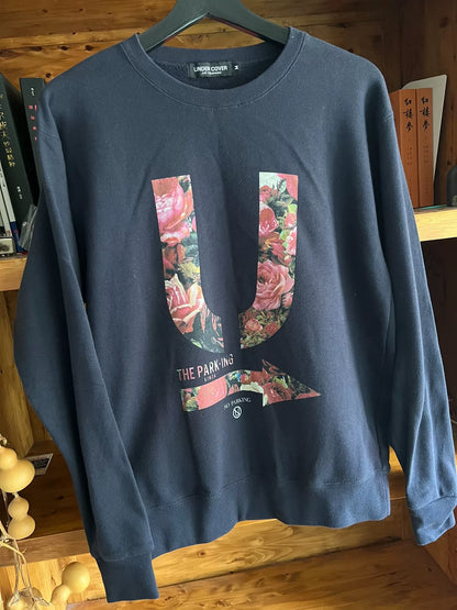 blue floral print cotton sweatshirt