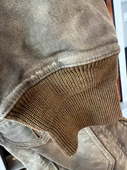 vintage rrl baseball jacket in gray