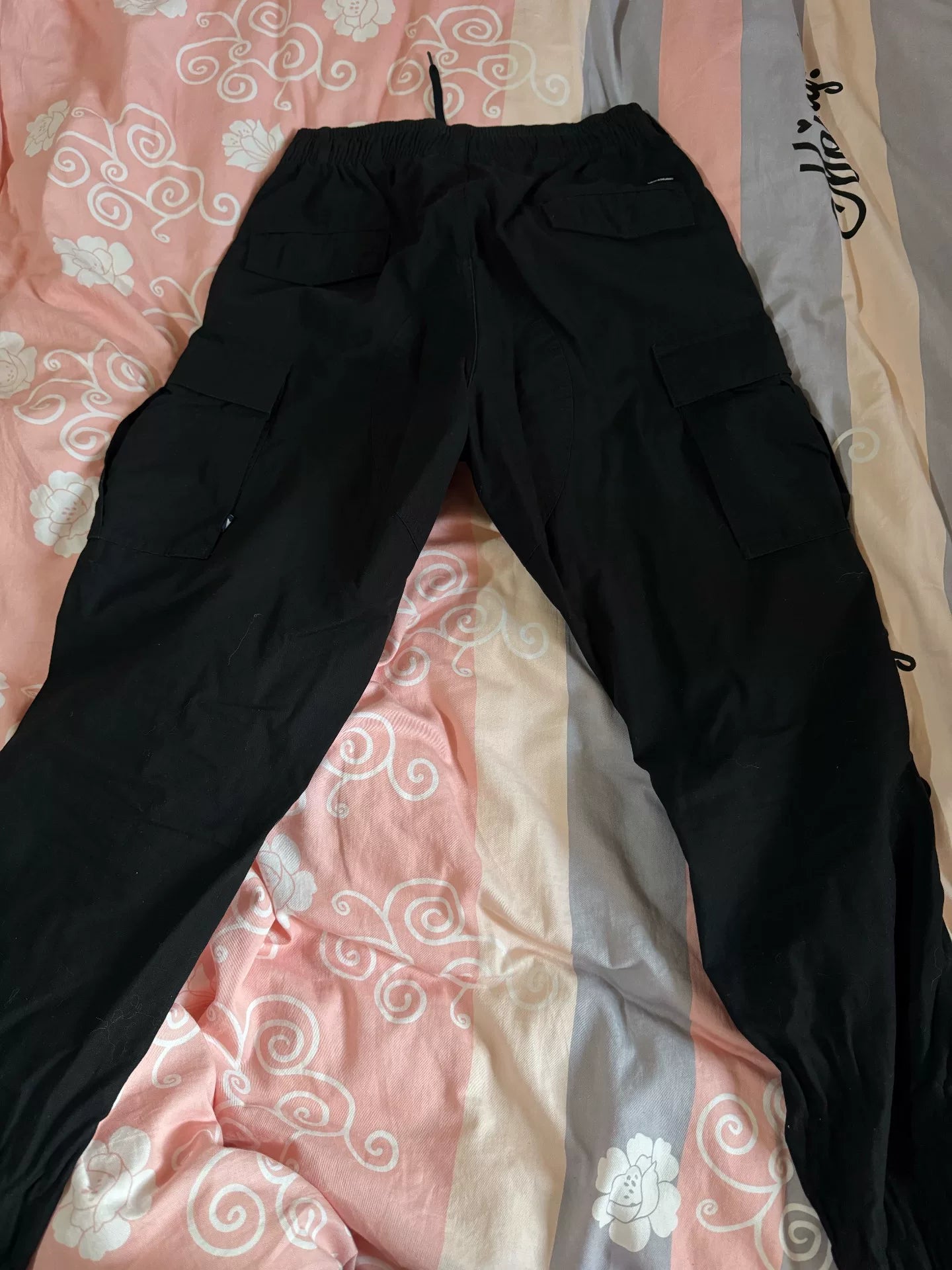 black descendant cargo pants with elastic waist