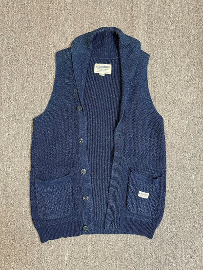 NEIGHBORHOOD Indigo Knit Shawl Collar Vest