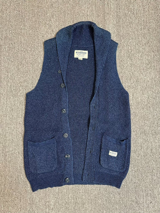 NEIGHBORHOOD Indigo Knit Shawl Collar Vest