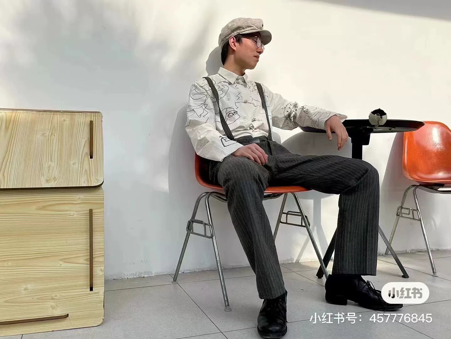 visvim herringbone braces pants in black