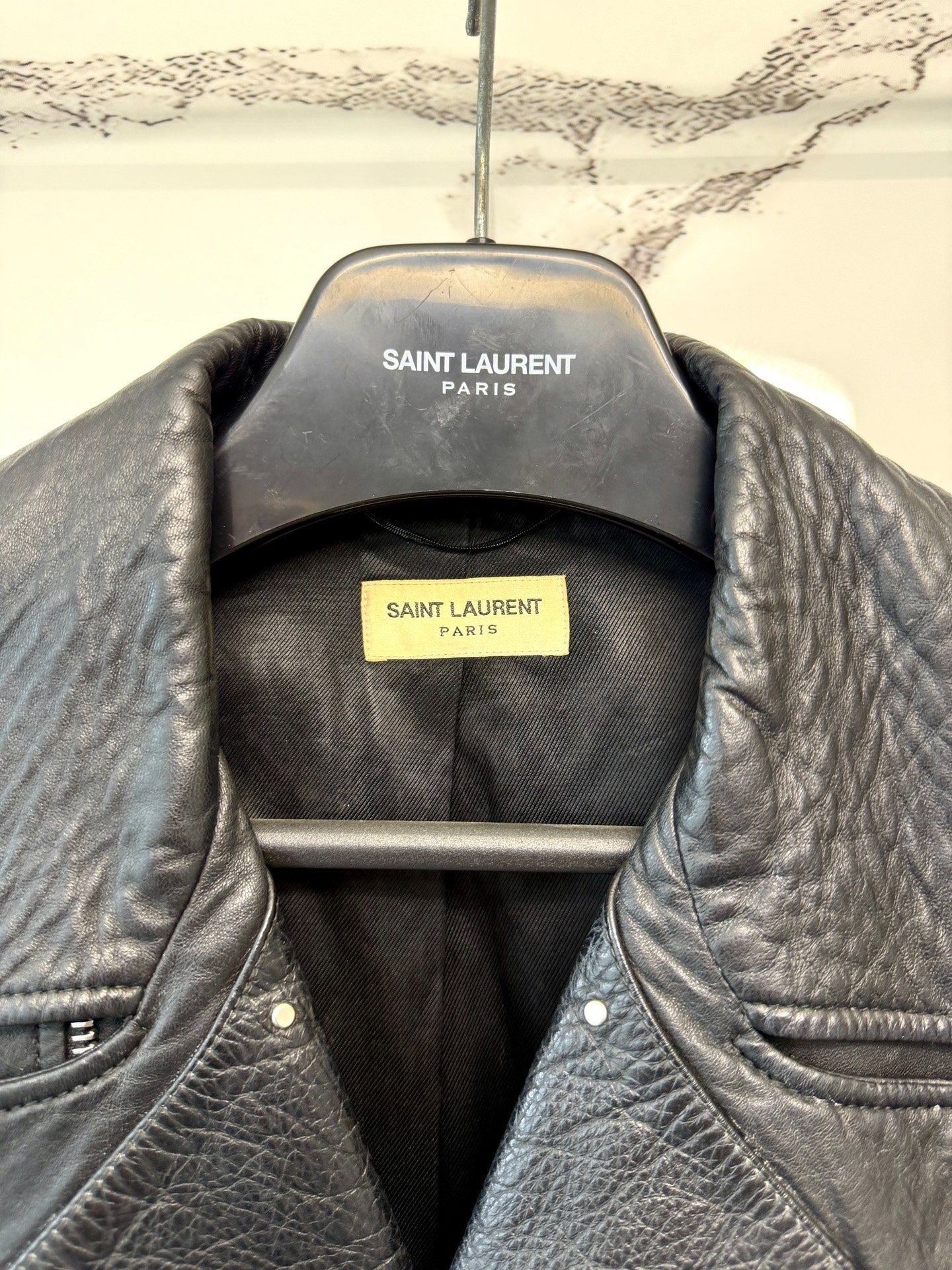 saint laurent black leather guitar jacket