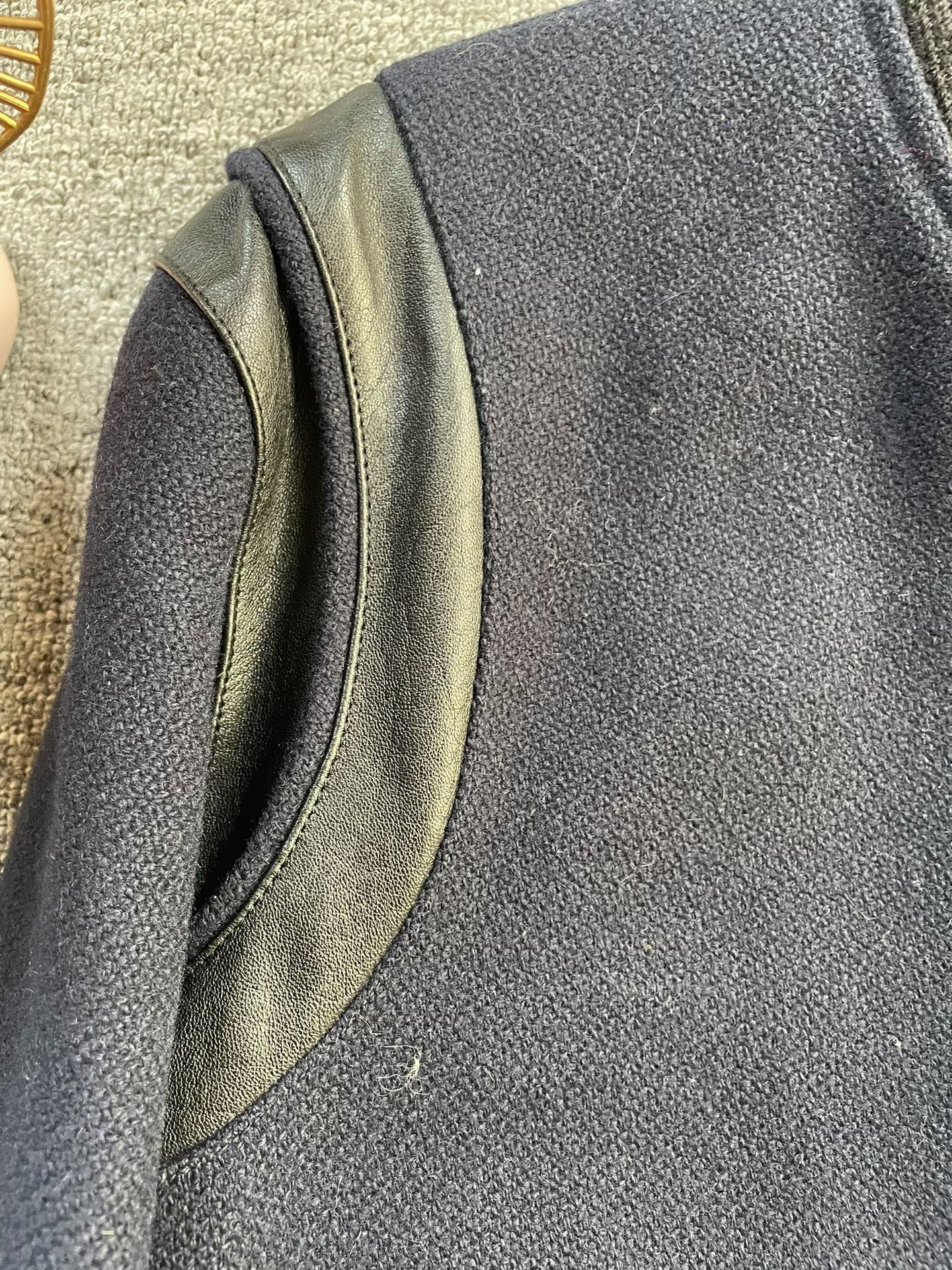Saint Laurent Navy Wool Leather Sleeve Jacket