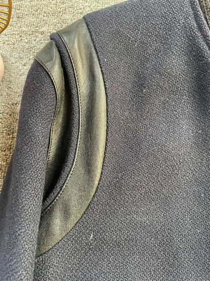 Saint Laurent Navy Wool Leather Sleeve Jacket