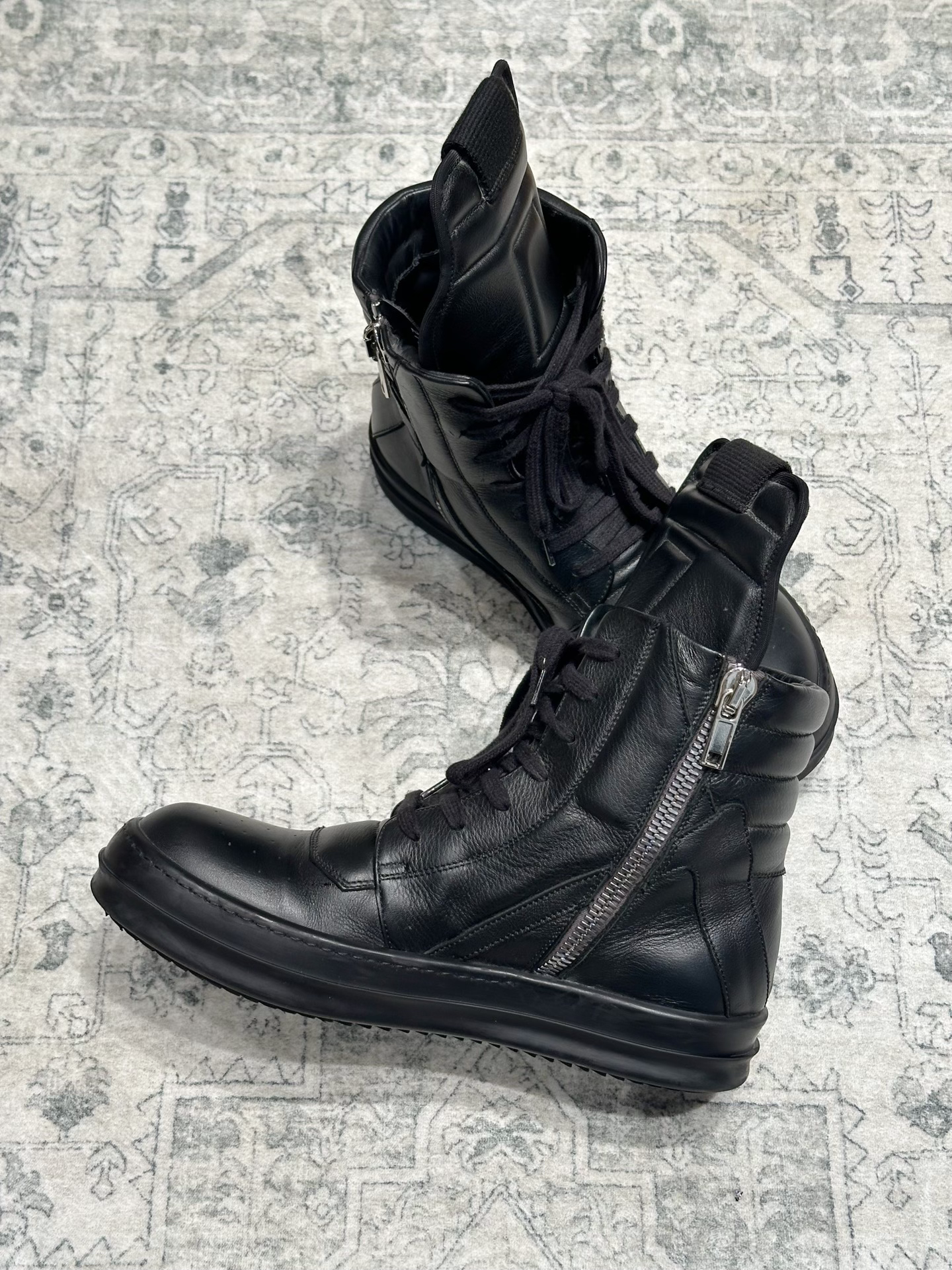 Rick Owens Inverted Triangle Black Leather Boots