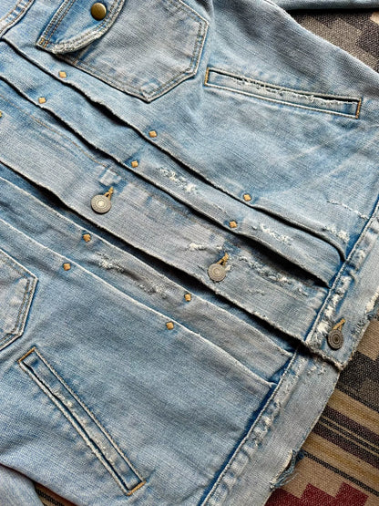 denim jacket with distressed details