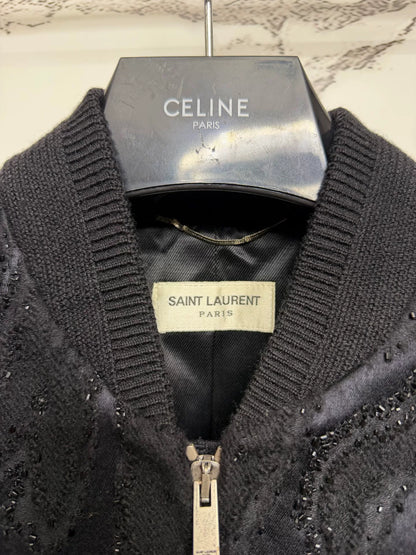 saint laurent black beaded bomber jacket