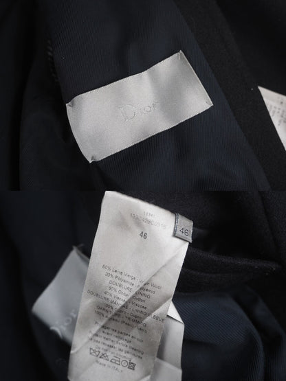 black wool blend coat with leather details