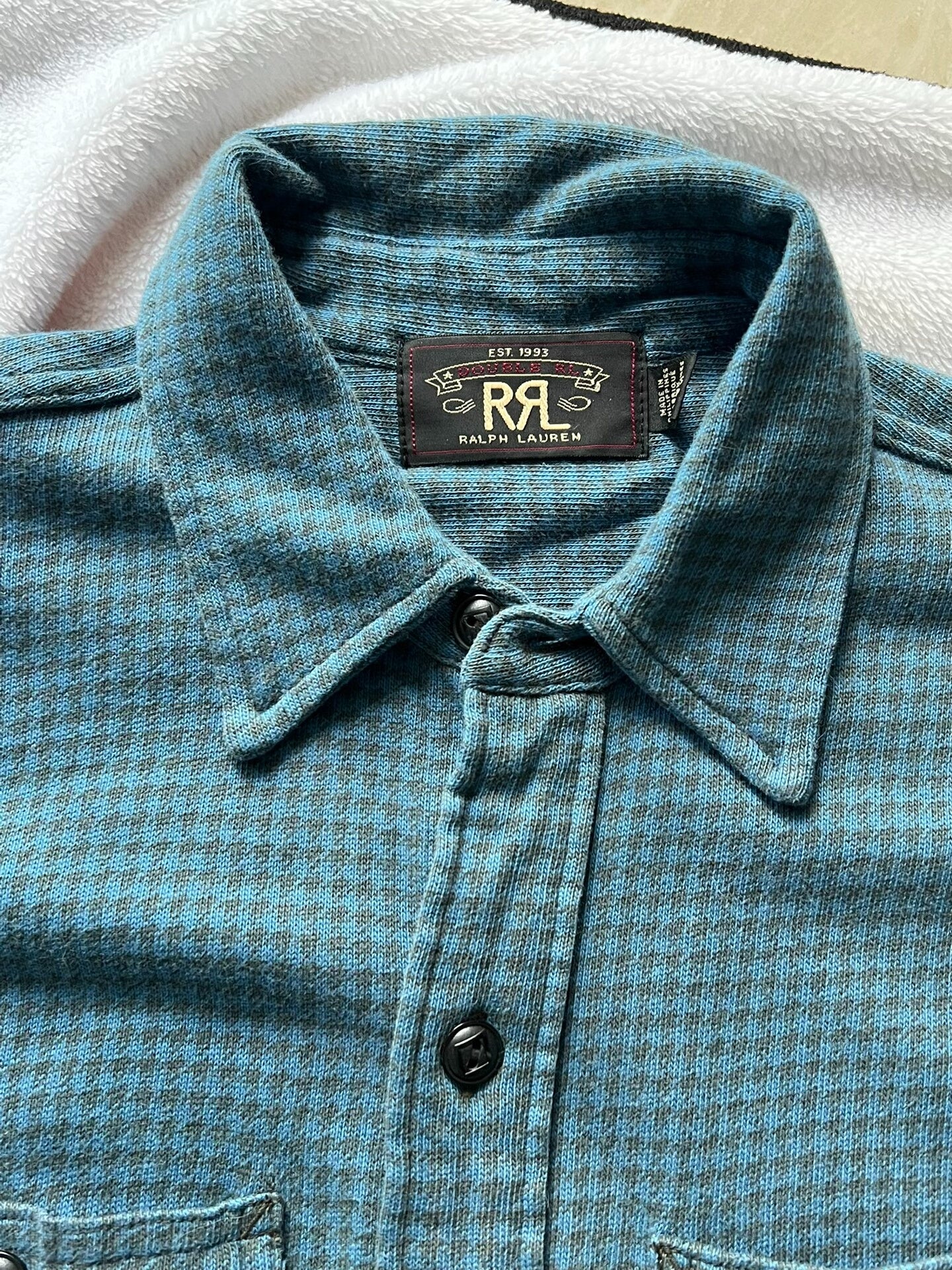 RRL Blue-Black Check Long-Sleeve Shirt S