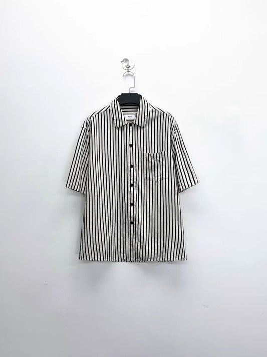 black and white striped short sleeve shirt