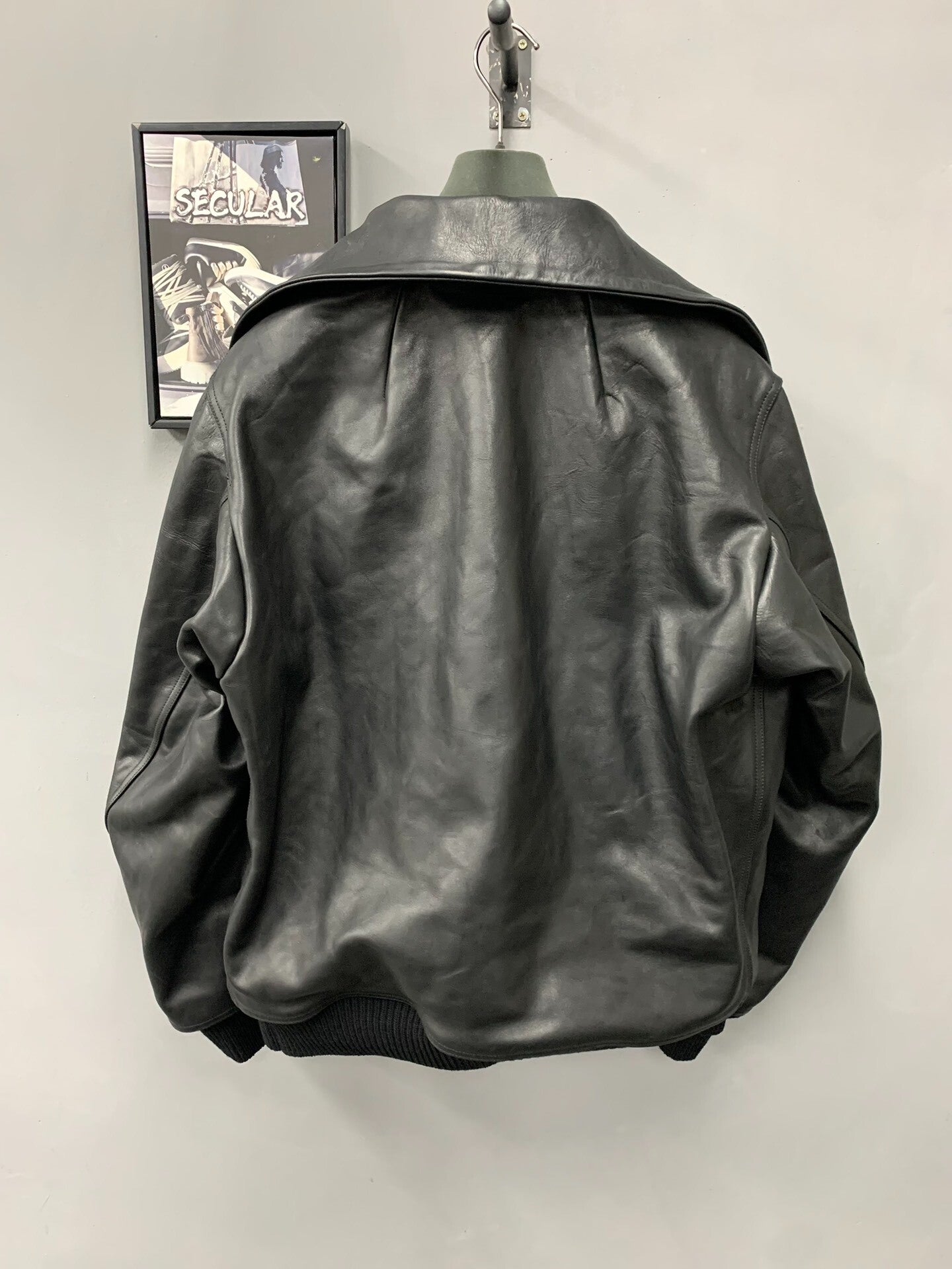 Rick Owens Black Leather Collared Jacket