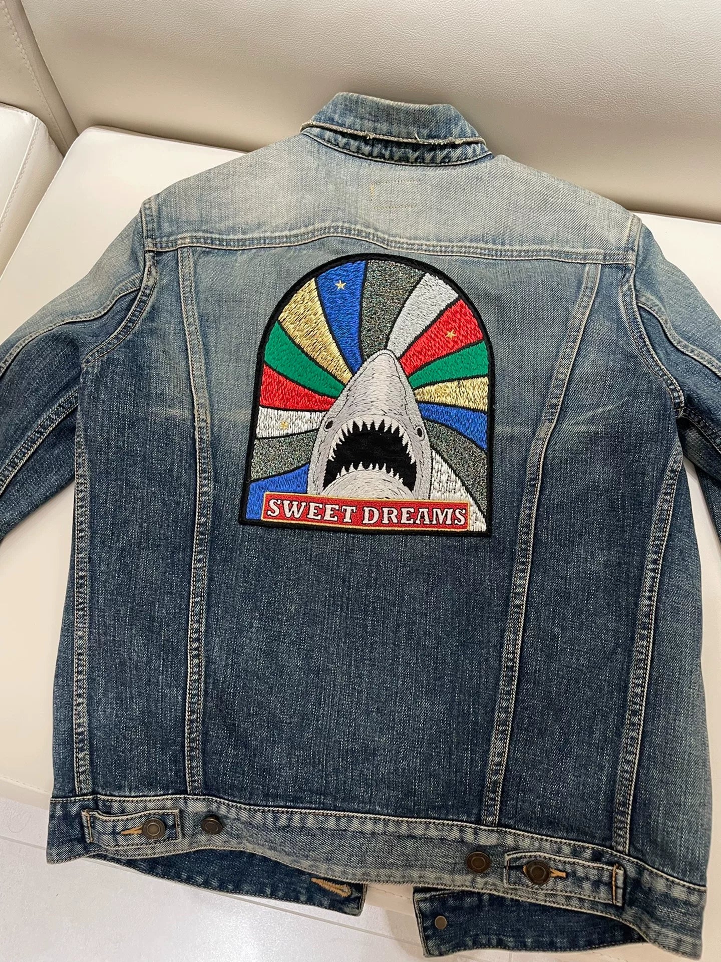 Saint Laurent Denim Jacket with Shark Embroidery