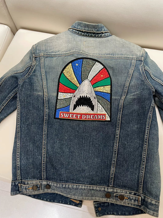 Saint Laurent Denim Jacket with Shark Embroidery