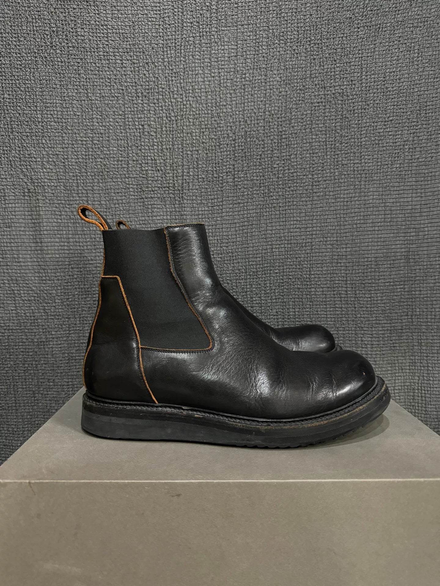 black leather chelsea boots by rick owens