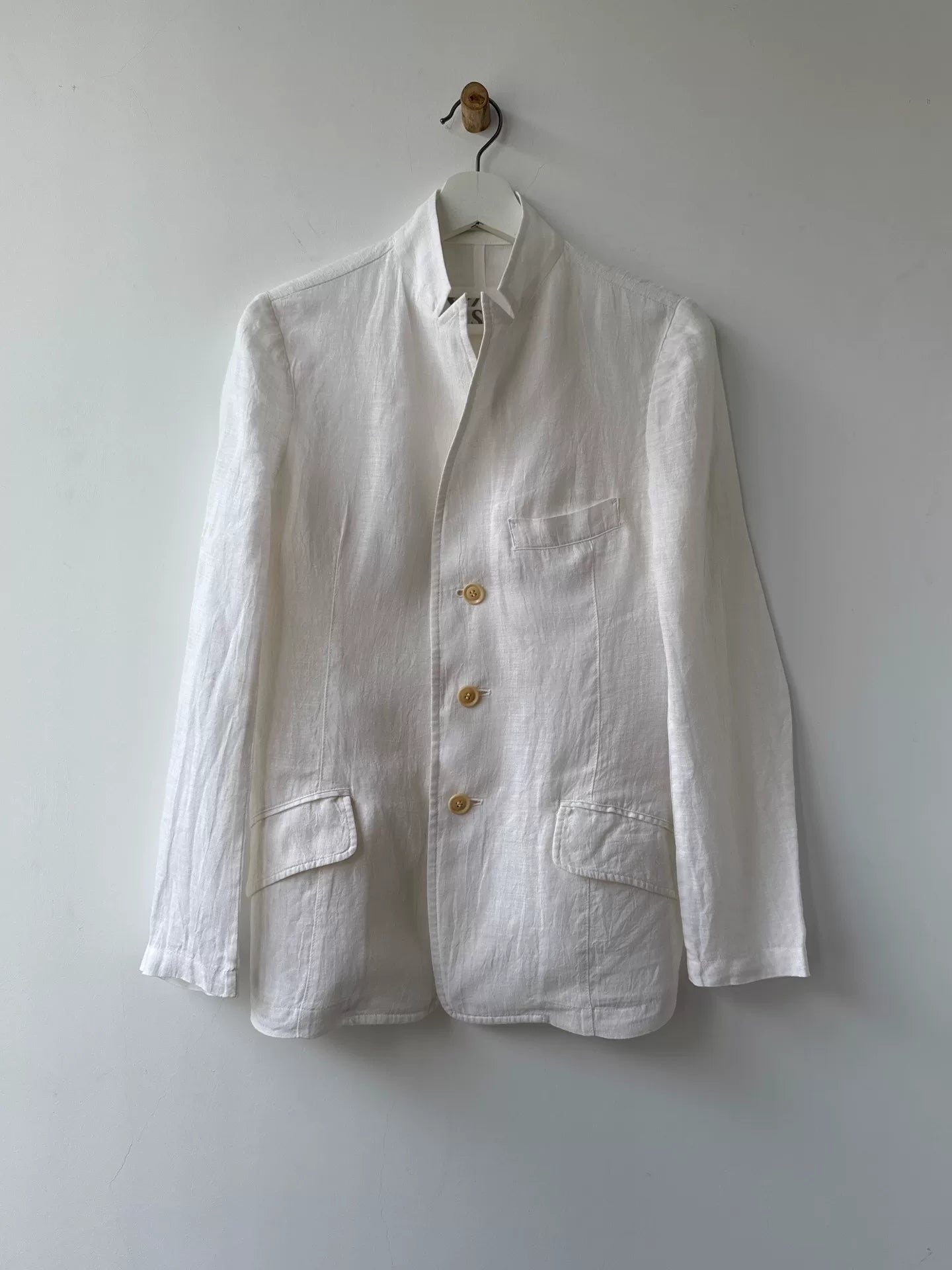 minimalist white linen suit jacket