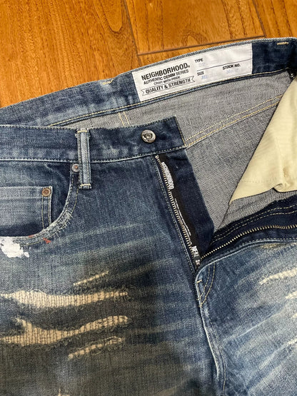 distressed vintage wash denim pants