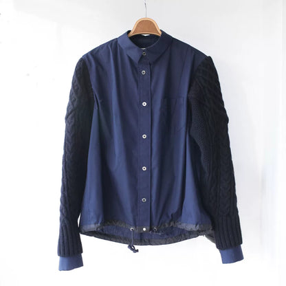 sacai knit patchwork button-up shirt