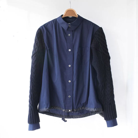 sacai knit patchwork button-up shirt