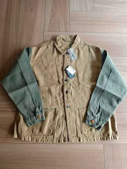 vintage military-style denim jacket