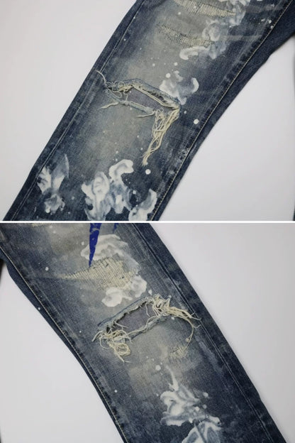 Vanquish Fragment Lightning Splatter Distressed Jeans