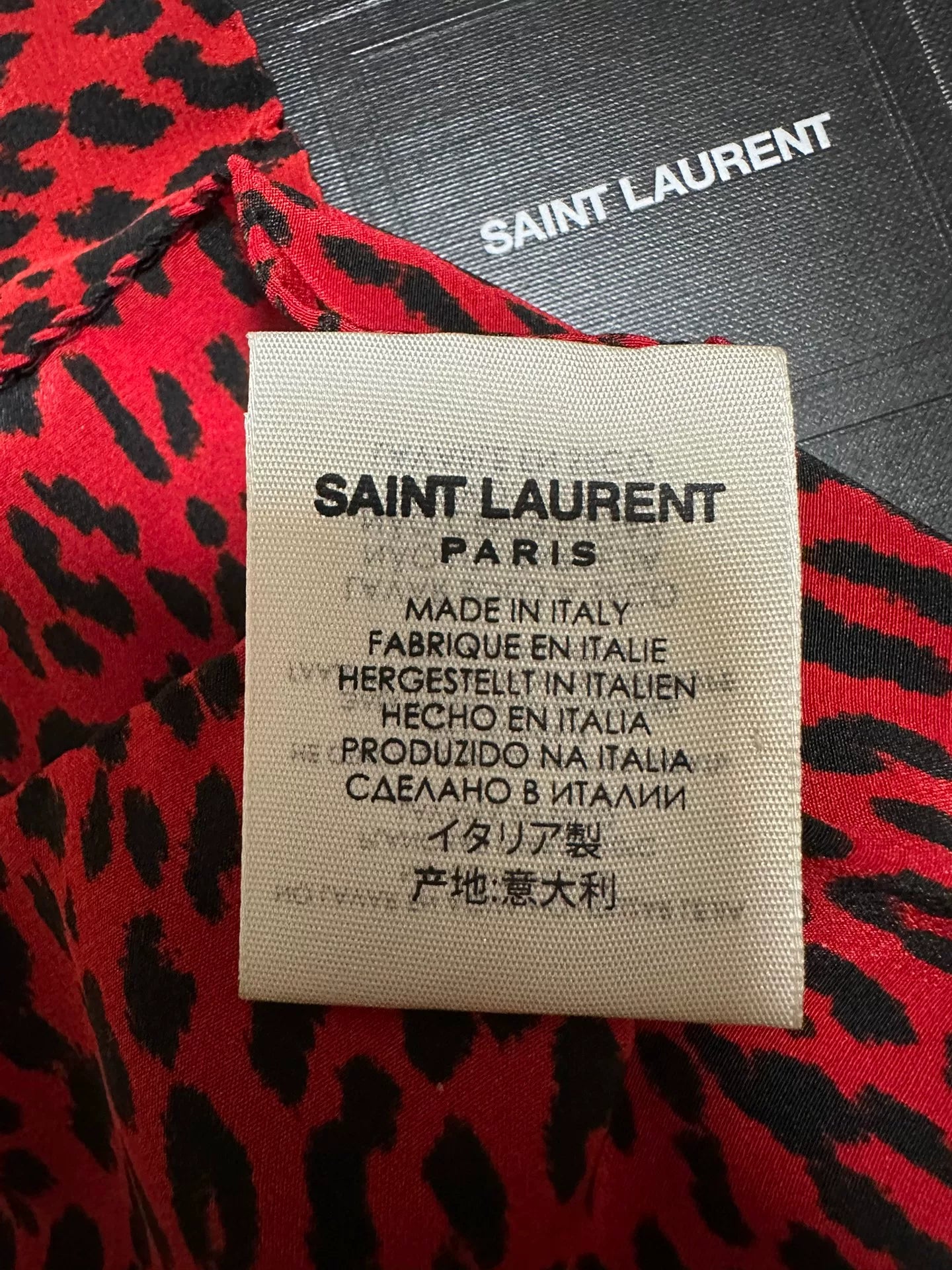 Saint Laurent Red Black Leopard Scarf