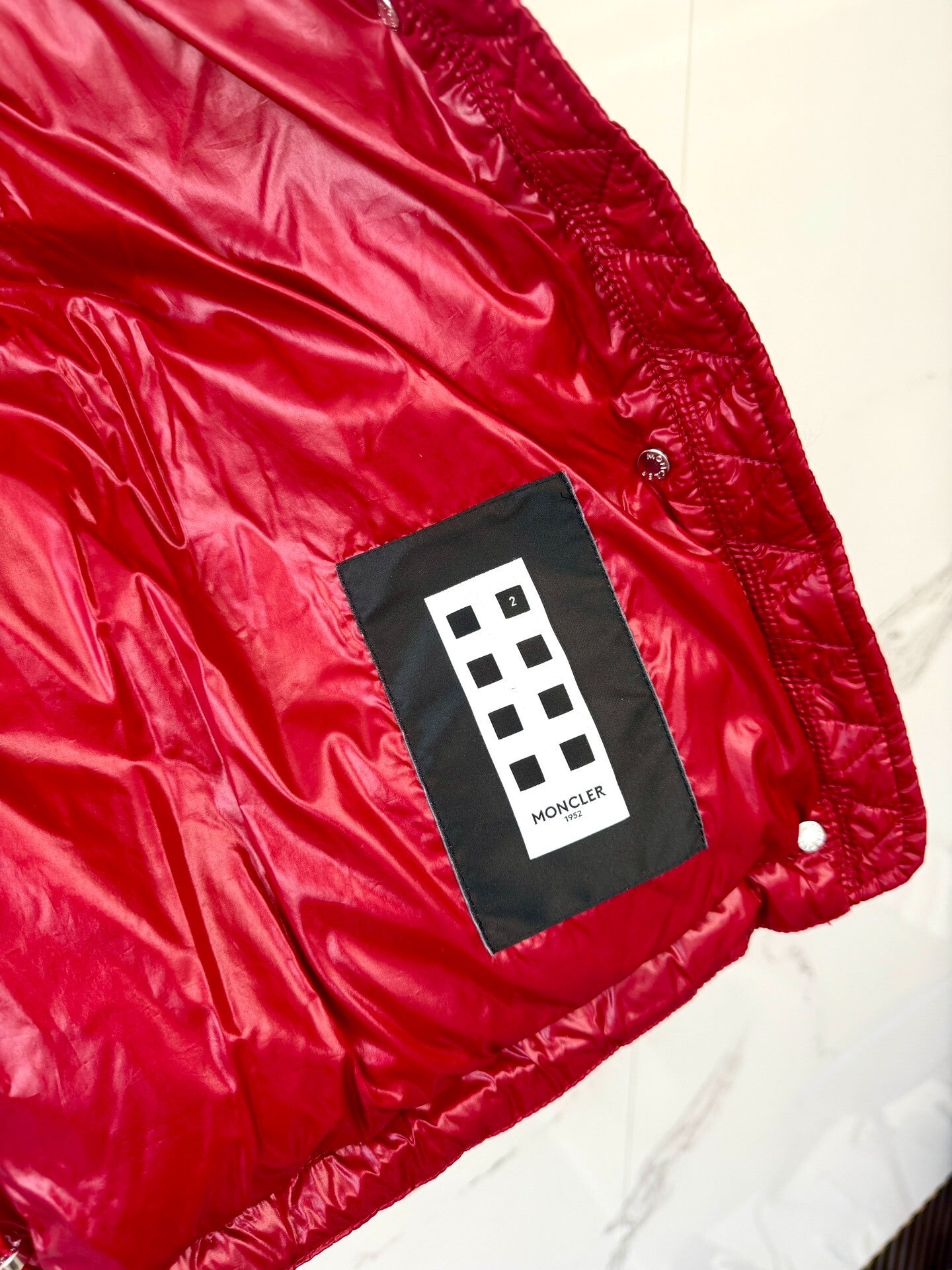 red colorblock down jacket