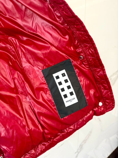 red colorblock down jacket