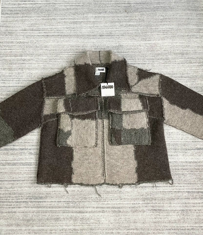 Deconstructed Wool Zip Jacket with Color Block