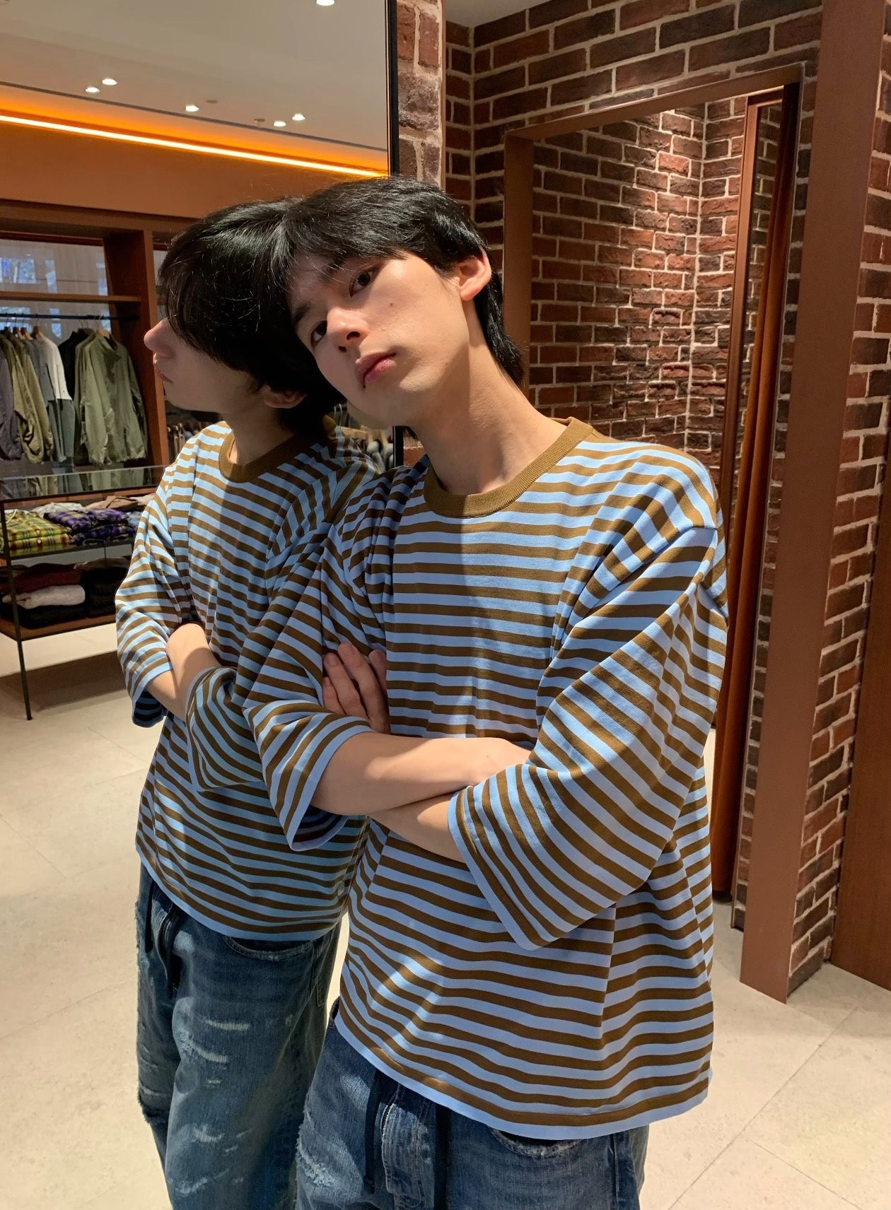 BEAMS 26SS Striped Loose Short Sleeve T-shirt